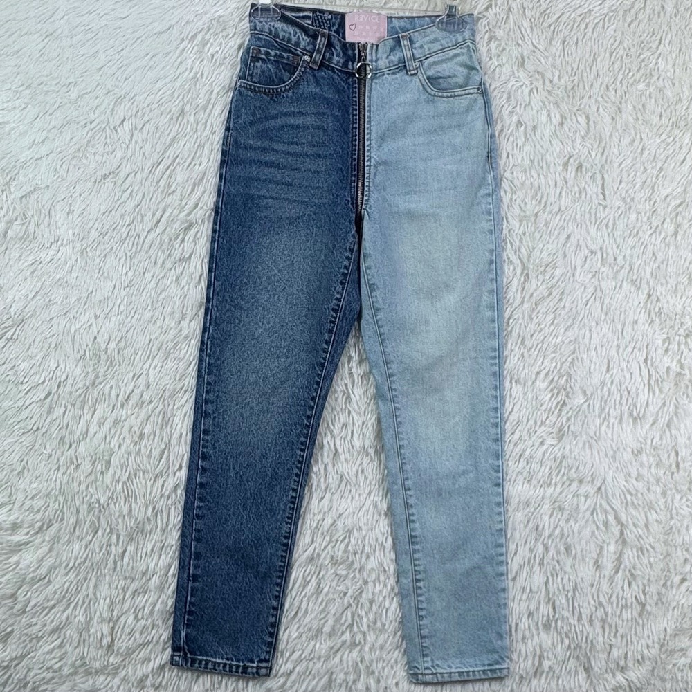 Revice Denim Size 24 Two Tone Split Wash High Rise Zip Jeans 100% Cotton